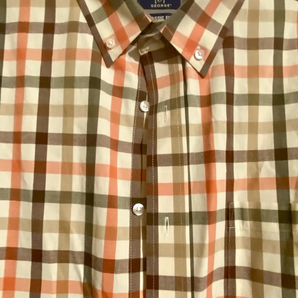 Men’s George Orange and Brown Plaid Button-Down Shirt - Picture 2 of 8